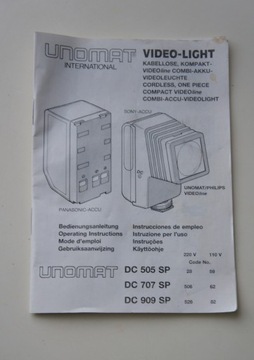 UNOMAT Video Light 505 707 909 инструкция по эксплуатации