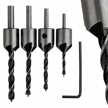 Zestaw Wierteł z Pogłębiaczem do Drewna Do Wiertarki Wkrętarki 4szt.