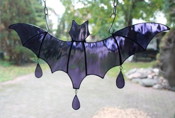 Украшение Хэллоуина фиолетовая стеклянная летучая мышь