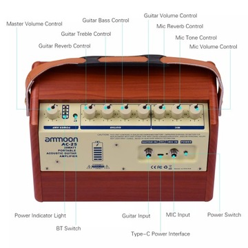 Портативная акустическая гитара ammoon AC-25 25 Вт