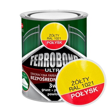 Farba do Metalu Żeliwa na Rdzę ŻÓŁTY POŁYSK RAL 1021 0,7L Ferrobond Ultra