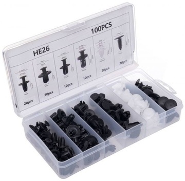 ЗАЖИМЫ, ЗАЖИМЫ, ШПИЛЬКИ ДЛЯ КРЕПЛЕНИЯ ОБИВКИ БАМПЕРА АВТОМОБИЛЯ, 100 ШТ UNI