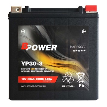 BPower Excellent AGM YP30-3 12V 30Ah 440A YIX30L-BS