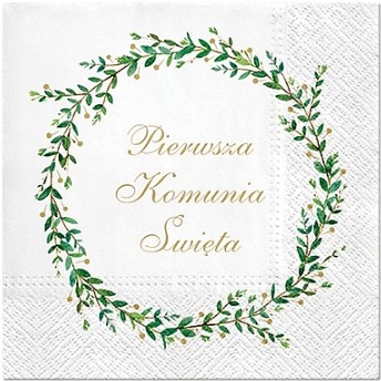 SERWETKI 33x33 BIAŁE ZŁOTE KOMUNIA KOMUNIJNE 20szt