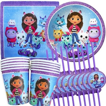 НАБОР ТАРЕЛОК КРУЖКИ Кошачий домик День рождения Габи х20