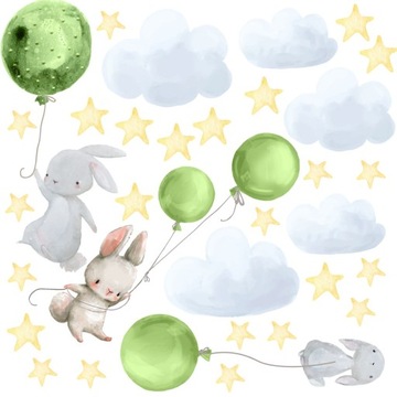 KRÓLICZKI BALONY NAKLEJKI NA ŚCIANĘ 150x100cm M