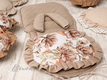 Стеганый бархатный вкладыш в коляску + подушка + лямки