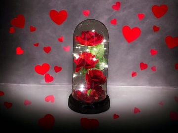 ВЕЧНАЯ РОЗА В СТЕКЛЕ В КУПОЛЕ СВЕТЯЩАЯСЯ НА ДЕНЬ ВАЛЕНТИНА СВЕТОДИОДНАЯ ПОДАРОЧНАЯ КОРОБКА