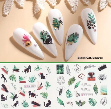 ВОДНЫЕ НАКЛЕЙКИ для украшения ногтей, лист из 12 рисунков, украшения из летних листьев