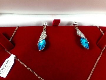Серебряный комплект украшений, посеребренные слезинки с цирконами, цирконы на подарок