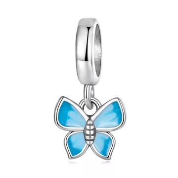 Charms Srebro 925 Mały Motylek Niebieski Zawieszka Charms