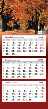 Kalendarz trójdzielny ścienny 2025