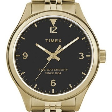 Zegarek damski złoty Timex Waterbury TW2R69300 bransoleta, czarna tarcza