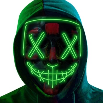 ŚWIECĄCA MASKA LED PURGE NOC OCZYSZCZENIA PRZEBRANIE HALLOWEEN ZIELONA
