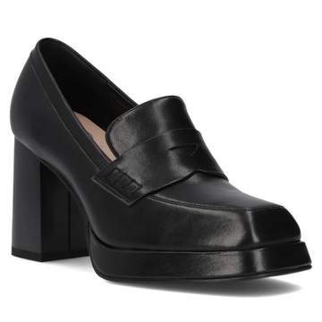 Buty damskie półbuty na obcasie słupku skórzane Filippo wsuwane r.37