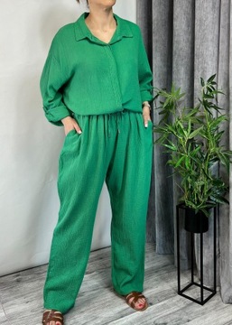 KOMPLET MUŚLINOWY KOSZULA SPODNIE 100% BAWEŁNA GREEN PLUS SIZE UNI 46-56