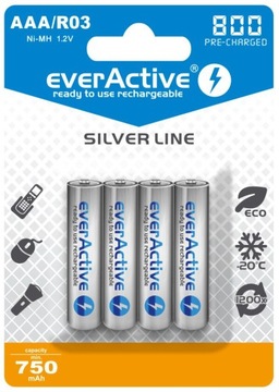 4x AKUMULATORKI EverActive KPL AAA 800mAh R3 Ni-MH