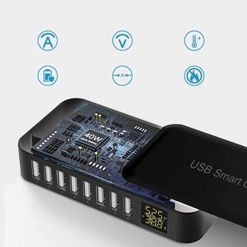 ИНТЕЛЛЕКТУАЛЬНОЕ USB-ЗАРЯДНОЕ УСТРОЙСТВО 40 Вт, 8 А, 5 В, 8 ПОРТОВ