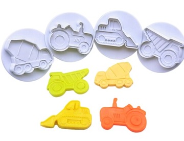 Foremki do ciastek z tłoczkiem maszyny budowlane Pojazdy 3x5 cm 4 sztuki
