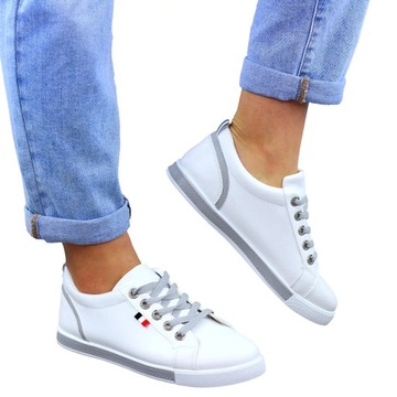 BIAŁE TENISÓWKI TRAMPKI DAMSKIE FASHION