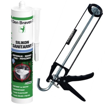 Den Braven Silikon Sanitarny 280ml + Wyciskacz