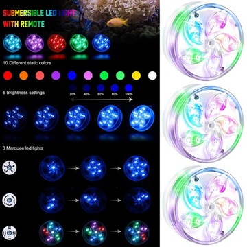 4 ЛАМПЫ ДЛЯ БАССЕЙНА 2 ДИСТАНЦИОННЫХ ПОДВОДНЫХ СВЕТОДИОДНЫХ СВЕТОДИОДА RGB IP68