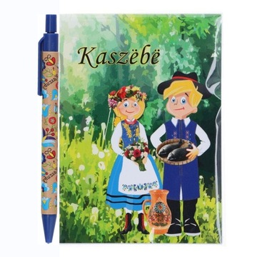 Zestaw notes strój ludowy kaszubski i długopis niebieski