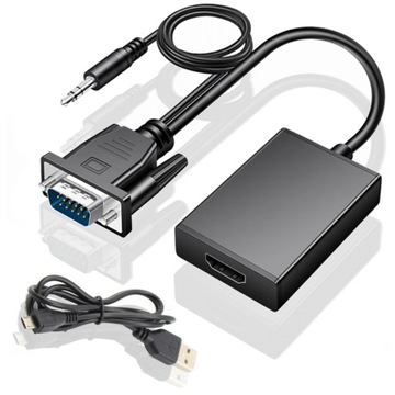 KONWERTER obrazu z VGA męskie na do HDMI +audio Przejściówka wideo obrazu