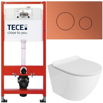 TECE ZESTAW PODTYNKOWY WC MISKA RIMLESS PRZYCISK CZERWONY BRĄZ MATA 6W1