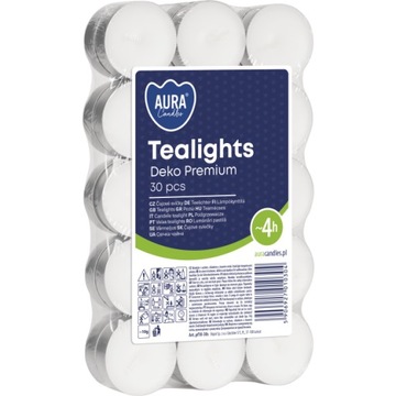 Podgrzewacze bezzapachowe tealight BISPOL Aura 4H DEKO 30szt.