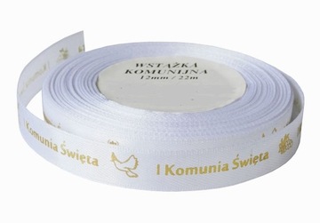 Wstążka komunijna ZŁOTA nadruk 22m tasiemka KOMUNIA W12