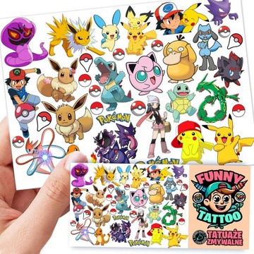 TATUAŻE DLA DZIECI ZMYWALNE TYMCZASOWE POKEMON WZORY JAKOŚĆ
