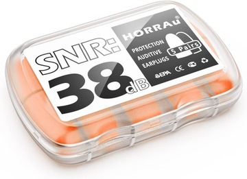 Zatyczki do uszu miękkie piankowe SNR 38 dB -5 par HORRAu w pojemniku