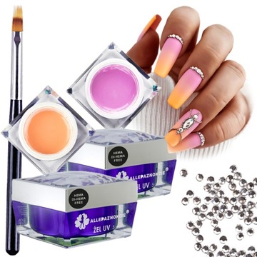 ZESTAW DO ZDOBIEŃ OMBRE 2x PAINT GEL 5g PĘDZELEK + CYRKONIE GRATIS