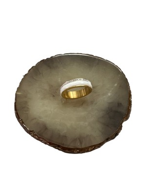 767 Złoty pierścionek ceramiczny obrączka biała cyrkonie r 6/16mm stal