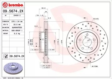 BREMBO ТОРМОЗНЫЕ ДИСКИ ПЕРЕДНИЕ 09.5674.2X