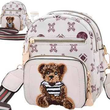 TORBA TOREBKA DAMSKA LISTONOSZKA KUFEREK NA RAMIĘ MAŁA MIŚ TEDDY BAG BEŻOWA