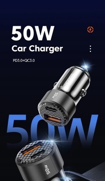 TooCKI МОЩНОЕ БЫСТРОЕ АВТОМОБИЛЬНОЕ ЗАРЯДНОЕ УСТРОЙСТВО USB USB-C TYPE-C PD 50 Вт QC 3.0 5A