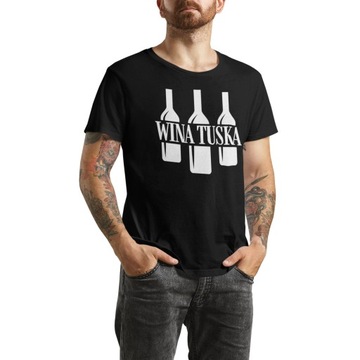 KOSZULKA MĘSKA BAWEŁNA T SHIRT CZARNY ANTY PIS WINA TUSKA TUSK PREZENT XL