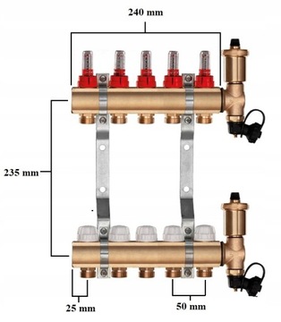 Распределитель под полом 5 + НАСОС WILO + СОЕДИНИТЕЛИ PEX + КОРОБКА ДЛЯ НАКЛОННОГО МОНТАЖА