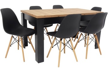 6 krzeseł i stół 80x140/180 blat DĄB ARTISAN salon