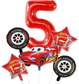 ZESTAW CARS BALON CYFRA 5 PIĘĆ PIĄTE URODZINY BALONY AUTO AUTA ZYGZAK