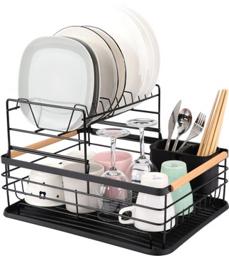 ДВУХУРОВНЕВАЯ СУШИЛКА ПОСУДЫ СУШИЛКА ДЛЯ СТОЛОВЫХ ПРИБОРОВ С ДЕРЕВЯННЫМИ РУЧКАМИ