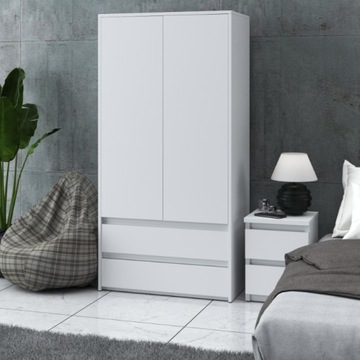 Белый шкаф с 2 ящиками, 2 дверцами, штанга 90 см, 4 полки, вместительный шкаф