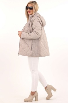 KURTKA PRZEJŚCIOWA DAMSKA Z KAPTUREM LEKKA PIKOWANA OVERSIZE DUŻE ROZMIARY