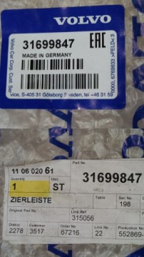 VOLVO XC90 19- ХРОМИРОВАННАЯ НАКЛАДКА ОКНА ПРАВАЯ ПРАВАЯ 31699847