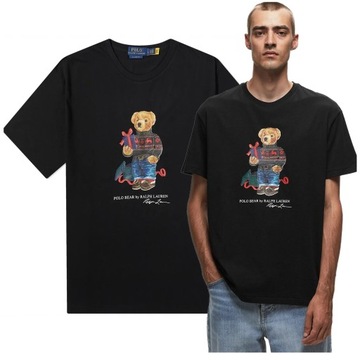 t-shirt polo ralph lauren premium meska koszulka czarna miś BEAR