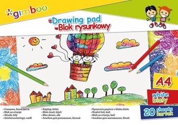 Blok rysunkowy A4 20 kartek 70 gsm biały Gimboo