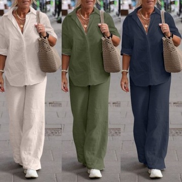 Elegancka Komplet Oversize Spodni I Koszuli W Jednym Kolorze Trendy