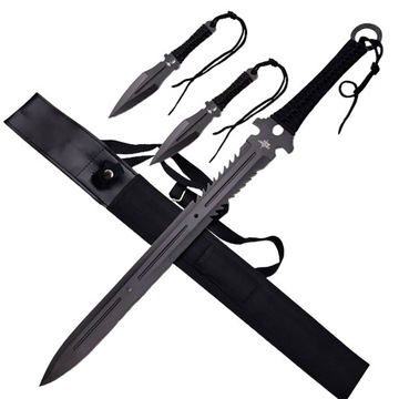 MIECZ KATANA NINJA 71 CM PLUS DWA NOŻE DO RZUCANIA D125 ZESTAW DO TRENINGU